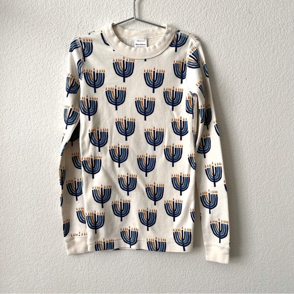 Hanna Andersson ivory cream blue Hanukkah menorah print long sleeve pajama top